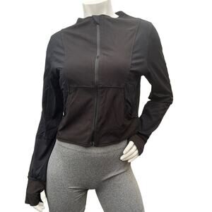 Kojooin Women's Black Cropped Fitted Running and Workout Jacket/Thumb Holes 2XL